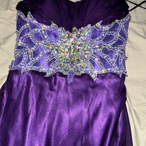 Purple rhinestone long prom dress
